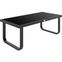 Outsunny Outdoor Garden Coffee Table, Rectangle Metal Side Table with Tempered Glass Tabletop, Adjustable Foot Pads