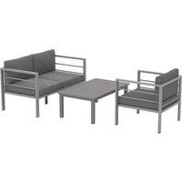 Outsunny 4 Piece Garden Furniture Set, 4 Seater Aluminium Garden Sofa Set with 2 Armchairs, Loveseat, Coffee Table and Cushions, Outdoor Conversation Conservatory Furniture for Patio, Charcoal Grey