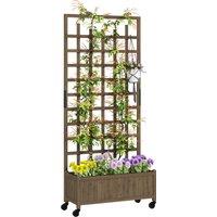 Outsunny Wooden Trellis Planter, Raised Garden Bed with Wheels and Bed Liner, to Climb and Grow Vegetables, Herbs and Flowers