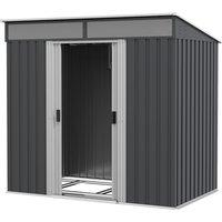 Outsunny 6.5 x 4FT Galvanised Metal Shed with Foundation, Lockable Tool Garden Shed with Double Sliding Doors and 2 Vents, Grey Aosom UK