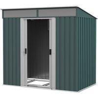 Outsunny 6.5 x 4FT Galvanised Metal Shed with Foundation, Lockable Tool Garden Shed with Double Slid