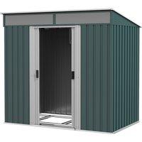 Outsunny 6.5 x 4FT Galvanised Metal Shed with Foundation, Lockable Tool Garden Shed with Double Sliding Doors and 2 Vents, Green Aosom UK