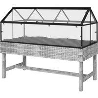 Outsunny Elevated Wood Planter with Mini Greenhouse Raised Garden Bed with PC Panel Top Vent 120 x 60 x 103cm Distressed Grey
