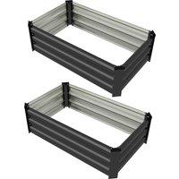 Outsunny Galvanised Raised Beds for Garden Set of 2, Outdoor Elevated Planter Box, Easy-to-assemble, for Growing Flowers, Herbs and Vegetables, Grey