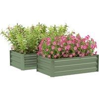 Outsunny Set of Two 60 x 100cm Galvanised Steel Planters, Green