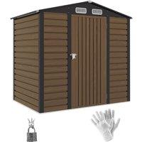 Outsunny 4 x 6ft Galvanised Steel Garden Shed, with Lock and Gloves - Oak