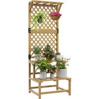 Outsunny Wooden Plant Stand with Trellis, Freestanding Raised Garden Bed for Climbing Plants, Vegetables and Flowers for Garden, Yellow