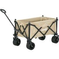 Outsunny Folding Garden Trolley, Outdoor Wagon Cart with Carry Bag, for Beach, Camping, Festival, 120KG Capacity, Khaki