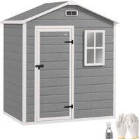 Outsunny 6 x 4ft Outdoor Shed with Foundation, Lockable Door, Vents, Windows, Plastic Shed for Tool Storage, Grey Aosom UK