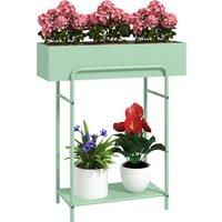 Outsunny 2 Tier Plant Stand, Metal Plant Rack Shelf with Drain Holes, Floor-standing Flower Pot Stand for Indoor Outdoor, Green