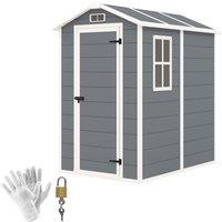 Outsunny 4 x 6ft Outdoor Shed with Lockable Door, Built-in Floor, Windows and Vents for Patio and Tool Storage, Grey Aosom UK