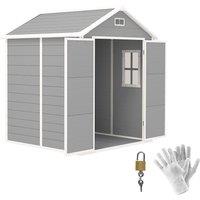 Outsunny 6 x 5ft Garden Storage Shed with Floor, Window, Lockable Doors & Vents, Resin Tool Shed for Outdoor Patio, Dark Grey Aosom UK