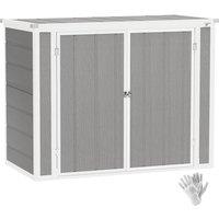 Outsunny 4.7 x 2.5ft Garden Storage Shed with Lockable Doors, Dual Bin Holder & Openable Lid for Outdoor Garden Tools, Grey Aosom UK