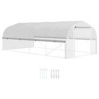Outsunny Heavy Duty Polytunnel with Sidewalls, Door and 8 Windows, Complimentary Plant Labels and Gloves, White, 6 x 3 x 2m Aosom UK