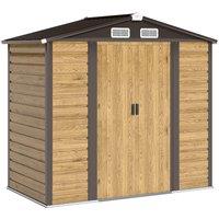 Outsunny 7 x 4ft Garden Shed, Easy to Assemble, Upgraded Galvanised Steel Frame with Foundation Kit, Double Doors with Lock, Outdoor Metal Shed with Vents and Gloves, Garden Storage Shed, Natural