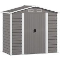 Outsunny 7 x 4ft Garden Shed, Easy to Assemble, Upgraded Galvanised Steel Frame with Foundation Kit, Double Doors with Lock, Outdoor Metal Shed with Vents and Gloves, Garden Storage Shed, Light Grey