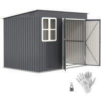 Outsunny 8.5 x 6ft Garden Storage Shed with Galvanised Frame, Window, Lockable Doors & Air Vents for Tools, Dark Grey Aosom UK
