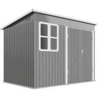 Outsunny 8.5 x 6ft Storage Shed Galvanised Steel Garden Shed, Metal Shed with Foundation Kit, Window, Lockable Wide Doors and Air Vents for Outdoor Patio, Light Grey