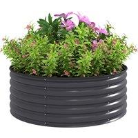 Outsunny Galvanised Raised Garden Bed with Safety Edging, Outdoor Raised Planter Box with Gloves, 120 x 120 x 43cm, Dark Grey