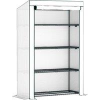 Outsunny 4 Tier Lean-to Mini Greenhouse with Reinforced PE Cover, Portable Small Greenhouse with Roll-Up Door, 110 x 50 x 171cm, Green