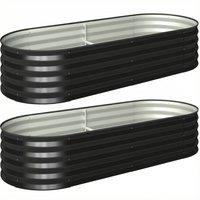 Outsunny Set of Two 150 x 60cm Steel Planters - Dark Grey