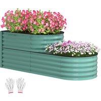 Outsunny Two-Tier Galvanised Steel Garden Planter - Dark Green