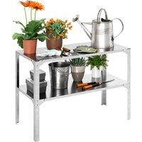 Outsunny 2 Tier Potting Bench Table, Galvanised Steel Garden Planting Work Bench with Shelf for Patio, Greenhouse, 110 x 50 x 75cm, Silver Tone