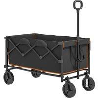 Outsunny 160L Festival Trolley on Wheels, Folding Camping Trolley Cart w/ Tailgate, 100kg Heavy Duty Garden Collapsible Folding Wagon w/Adjustable Handle, Carry Bag for Beach Picnic, Black and Orange