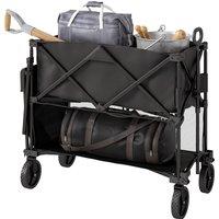 Outsunny Double Decker Folding Trolley on Wheels, 200KG & 350L Capacity Collapsible Wagon Festival Trolley Cart with 134cm Extended for Camping Sports Shopping Garden and Beach, Black