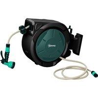 Outsunny Retractable Hose Reel Wall Mounted, 30+2m Garden Hose Pipe Reel with Lock, Auto Rewind, 7 in 1 Spray Nozzle, Includes Wall Fixings, 180 Swivel, Outdoor Watering, 59 x 23 x 42 cm, Green