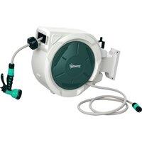 Outsunny Retractable Hose Reel Wall Mounted, 30+2m Garden Hose Pipe Reel with Lock, Auto Rewind, 7 in 1 Spray Nozzle, Outdoor Watering, Grey