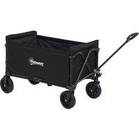 Outsunny 120L Folding Garden Trolley Cart, Outdoor Collapsible Wagon with Wheels and Adjustable Handle for Beach, Camping, Festival, Black