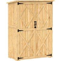 Outsunny Wooden Garden Storage Shed, Tool Storage Cabinet with Asphalt Roof and 2 Shelves for Garden Tools, Equipment, Outdoor Tool Shed with Double Doors, Natural