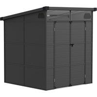 Outsunny 6 x 6ft Tool Cabinet with Latch Doors, Windows and Air Vents, Resin Tool Shed for Outdoor Tool Storage, Dark Grey Aosom UK