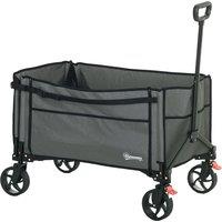 Outsunny Folding Trolley on Wheels, 150L Collapsible Wagon Festival Trolley Cart with Openable Sides, Adjustable Handle and Brakes for Shopping Camping Beach and Garden, Grey