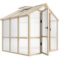 Outsunny 6.6 x 6ft Polycarbonate Greenhouse, Walk-in Wooden Greenhouse with Lockable Door and Window, Garden Plants Grow House, Brown