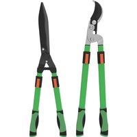 Outsunny 2 Pcs Garden Shears Set, Tree Lopper, Hedge Shears with Telescopic Extendable Handles, Garden Shears for Hedges, Shrubs and Bushes, Lightweight Shrub Care Kit for Cutting, Trimming