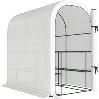 Outsunny Walk-in Greenhouse with Shelves, Small Greenhouse with PE Cover and Roll-up Door, 123 x 187 x 189 cm, White