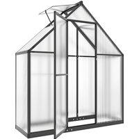 Outsunny Polycarbonate Greenhouse with Swing Door and Adjustable Window, Walk-in Greenhouse, 5.5 x 6.5ft, Black