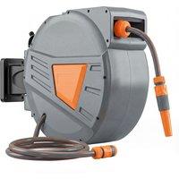 Outsunny Retractable Hose Reel Wall Mounted, 20+1.6m Garden Hose Pipe Reel with Auto Retraction, Self-Locking, Orange