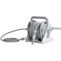 Outsunny Portable Garden Hose Reel, 20+2 m Wall Mounted Hose Reel with 2 Patterns Spray Nozzle and Crank Handle, Grey