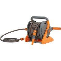Outsunny Portable Garden Hose Reel, 20+2 m Wall Mounted Hose Reel with 2 Patterns Spray Nozzle and Crank Handle, Orange