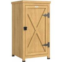 Outsunny Wooden Garden Shed, Garden Tool Storage Shed with Metal Top and Shelf, Light Brown