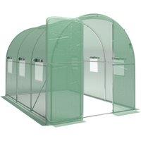 Outsunny 2 x 3 m Walk-in Polytunnel Greenhouse with Hinged Door and 6 Roll Up Mesh Windows, Garden Tunnel Warm House Tent, Green