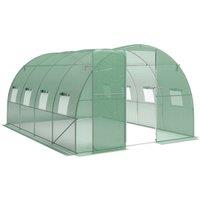 Outsunny 3 x 4 m Walk-in Polytunnel Greenhouse with Hinged Door and 8 Roll Up Mesh Windows, Garden Tunnel Warm House Tent, Green