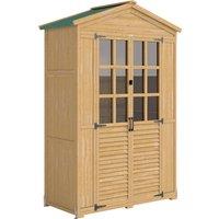 Outsunny Outdoor Wooden Storage Cabinet, Garden Tool Shed with Acrylic Windows for Patio, Light Brown