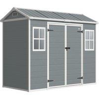 Outsunny 8 x 4 ft Resin Garden Shed, Wood-Effect Outdoor Storage Shed with Floor, Windows, Lockable Doors and Vents, Light Grey