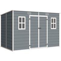 Outsunny 10 x 6 ft Resin Garden Shed, Outdoor Storage Shed with Floor, Windows, Lockable Doors and Vents, Grey