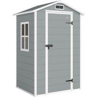 Outsunny 4 x 3 ft Plastic Garden Shed with Floor, Outdoor Storage Shed with Lockable Door, Window and Vent, Light Grey