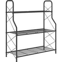Outsunny 3-Tier Metal Plant Stand, Heavy Duty Ladder Shelf Potted Plants Display Rack, Indoor Outdoor Flower Pot Holder